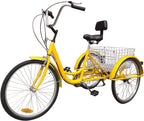 6 Speed 24 Inch 3 Wheel Adult Tricycle Bike Cycling Pedal Cruiser Bicycles Folding Basket