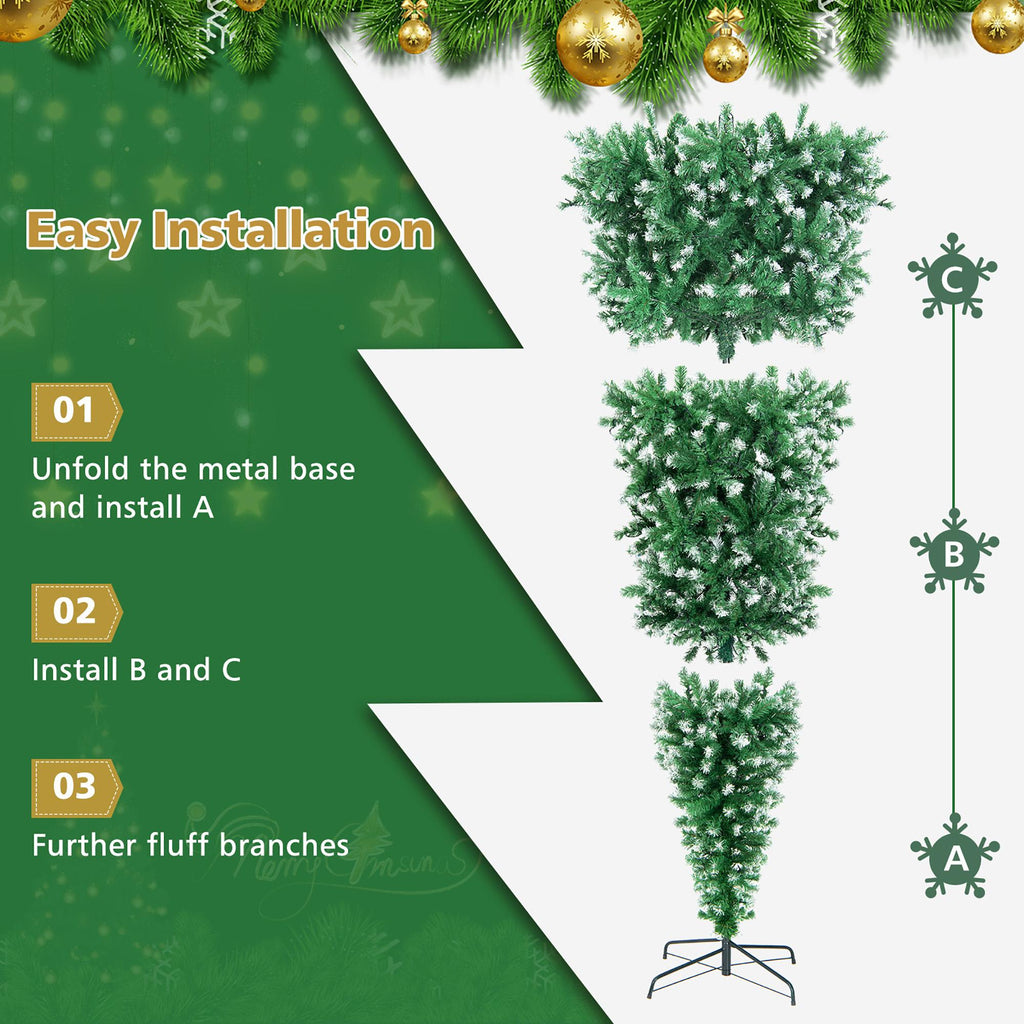 Gymax 7.5FT Pre-Lit Snowy Inverted Christmas Tree Artificial Tree w/ 400 LED Lights