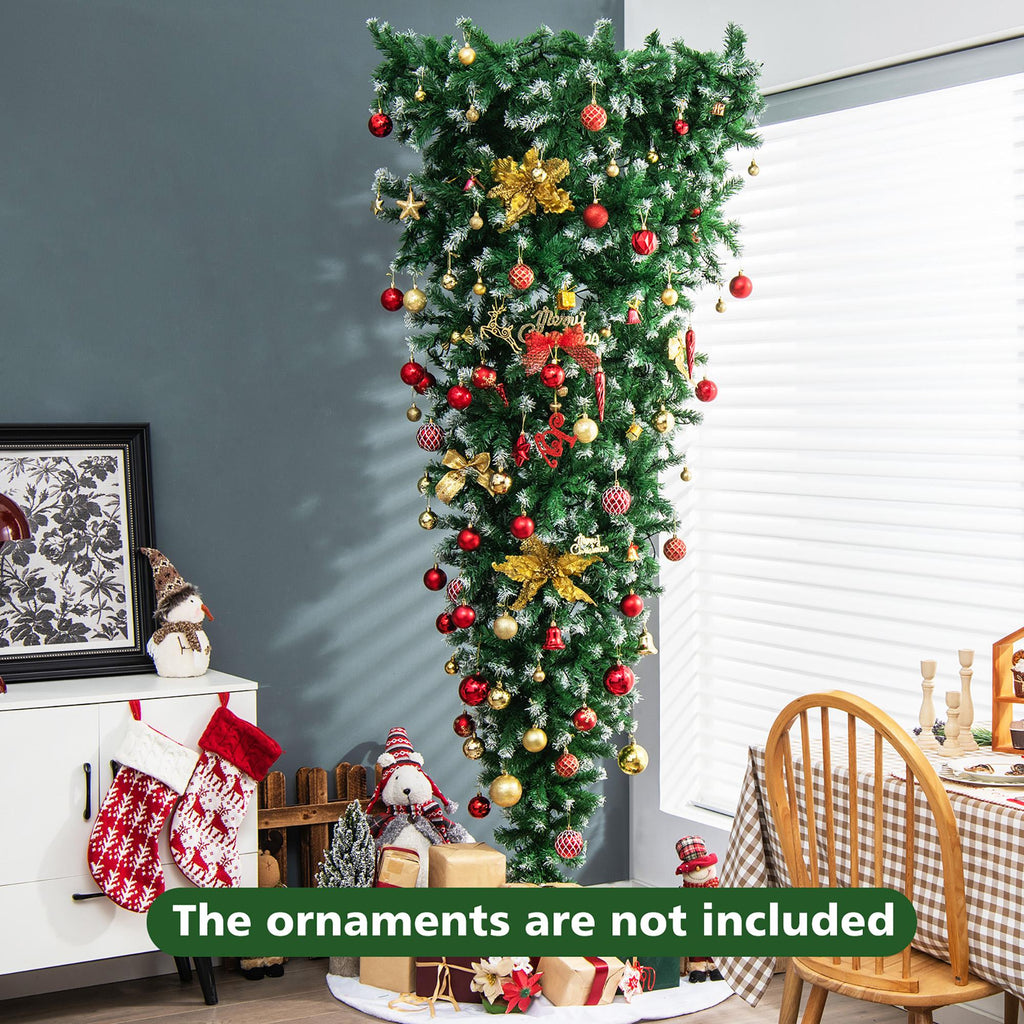 Gymax 7.5FT Pre-Lit Snowy Inverted Christmas Tree Artificial Tree w/ 400 LED Lights