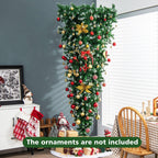 Gymax 7.5FT Pre-Lit Snowy Inverted Christmas Tree Artificial Tree w/ 400 LED Lights
