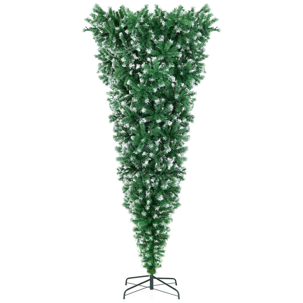 Gymax 7.5FT Pre-Lit Snowy Inverted Christmas Tree Artificial Tree w/ 400 LED Lights