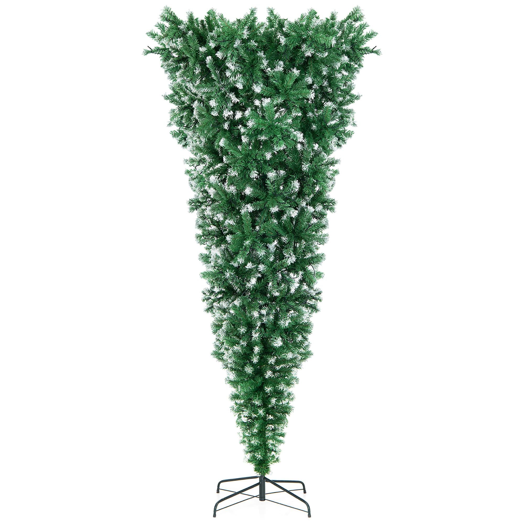 Gymax 7.5FT Pre-Lit Snowy Inverted Christmas Tree Artificial Tree w/ 400 LED Lights