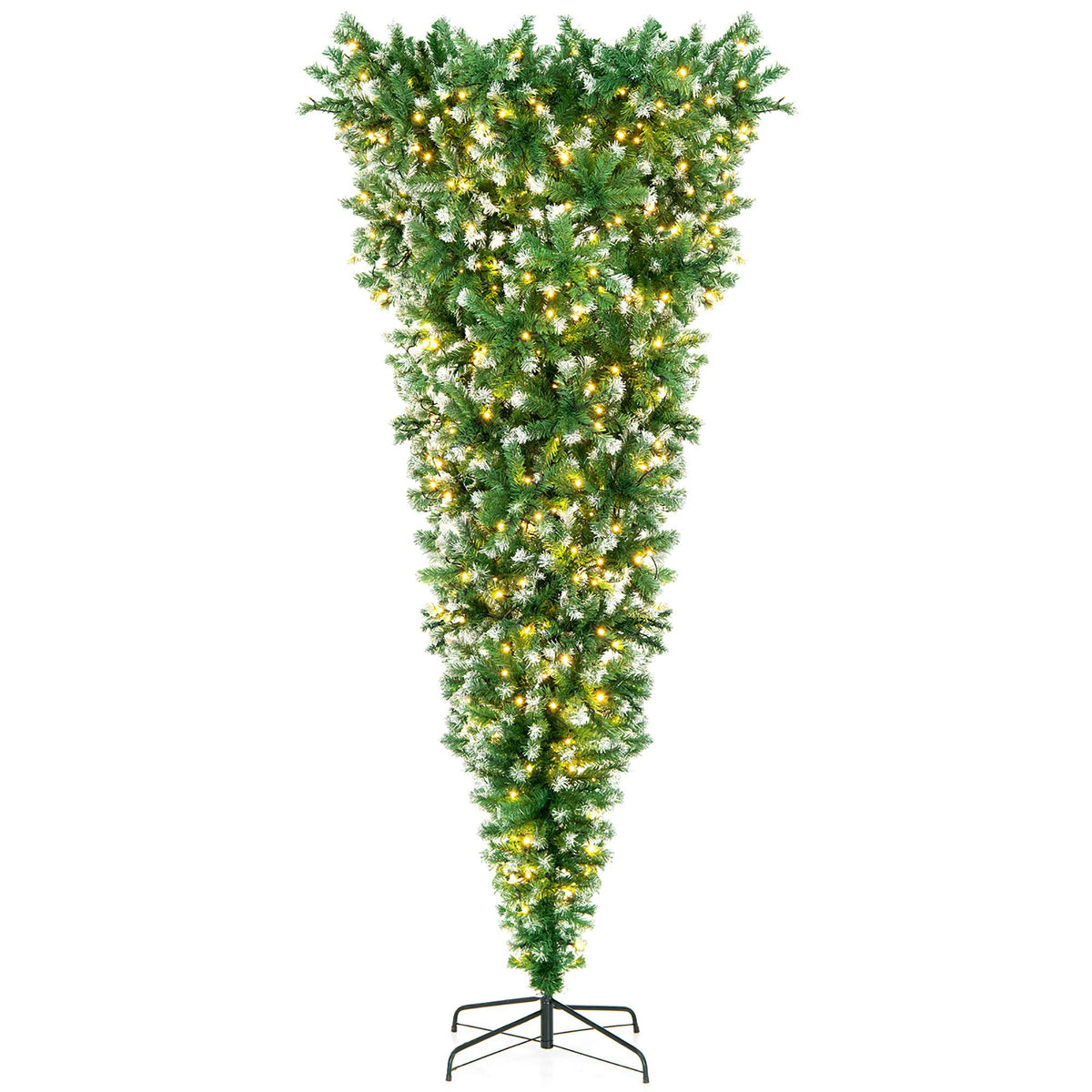 Gymax 7.5FT Pre-Lit Snowy Inverted Christmas Tree Artificial Tree w/ 400 LED Lights