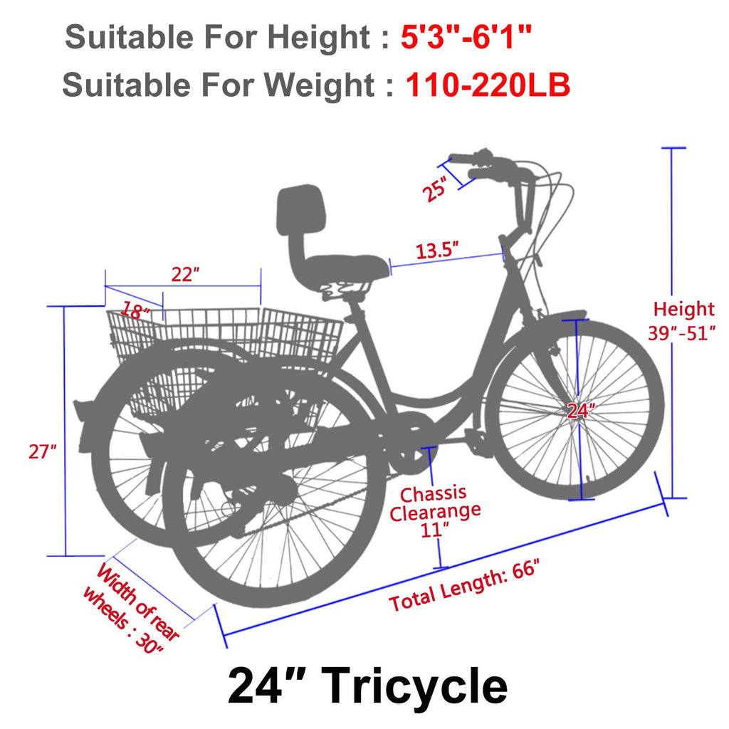 20/24/26 inch 3 Wheel Cargo Bike 7 Speed Trikes, Adult Tricycles for Seniors with Big Basket, Exercise Men's Women's Cruiser Bike
