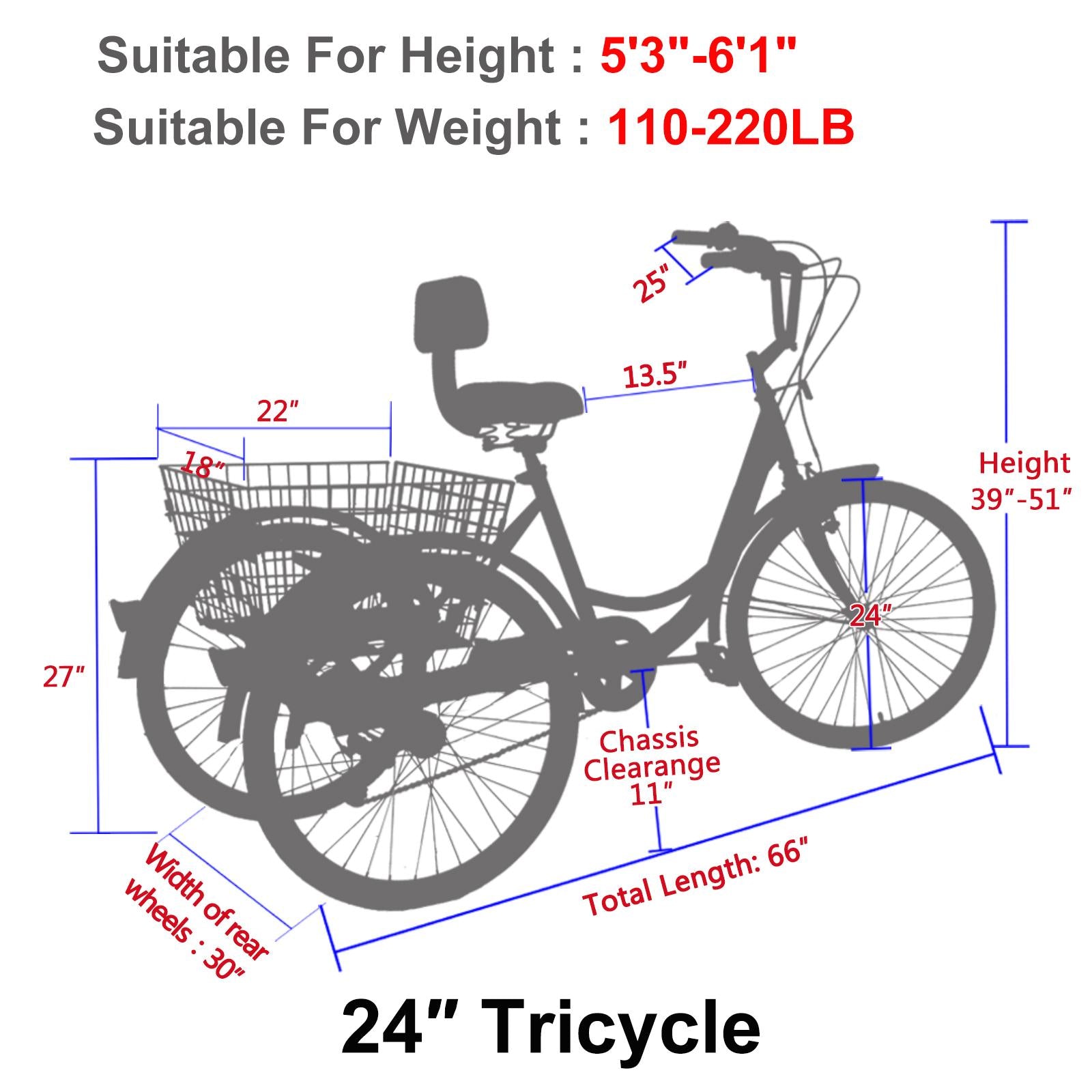 20/24/26 inch 3 Wheel Cargo Bike 7 Speed Trikes, Adult Tricycles for Seniors with Big Basket, Exercise Men's Women's Cruiser Bike