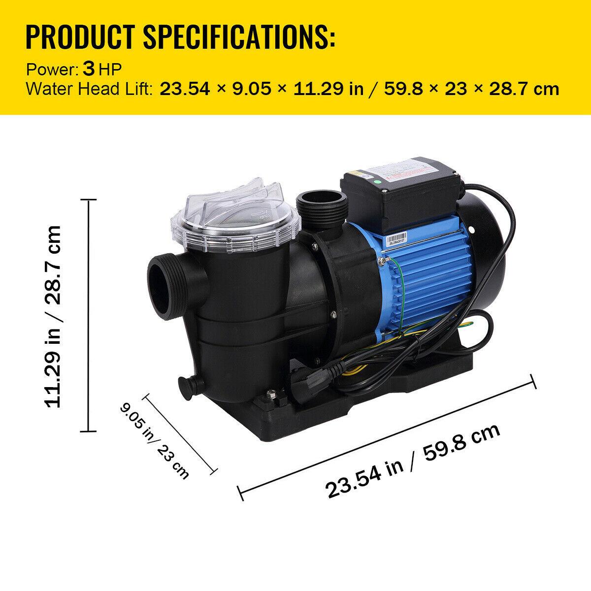 3 hp high flo above ground swimming pool pump w/ strainer filter basket