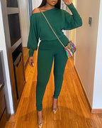 round neck lantern sleeve top &amp; pants set