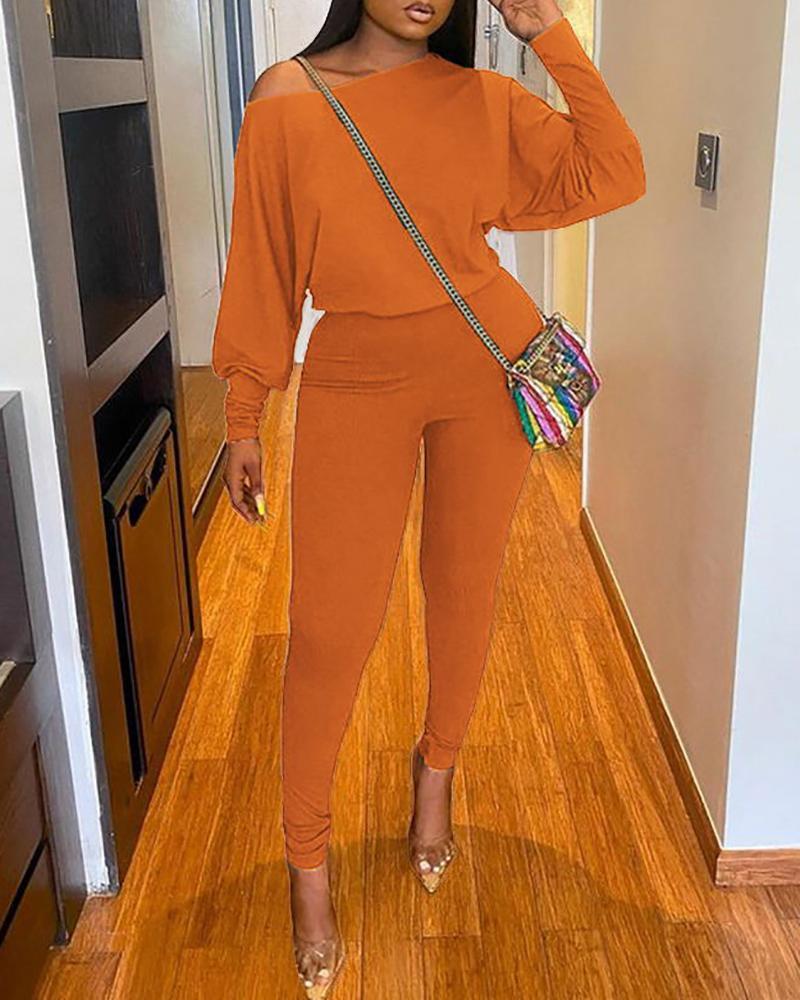 round neck lantern sleeve top &amp; pants set