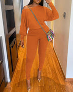 round neck lantern sleeve top &amp; pants set