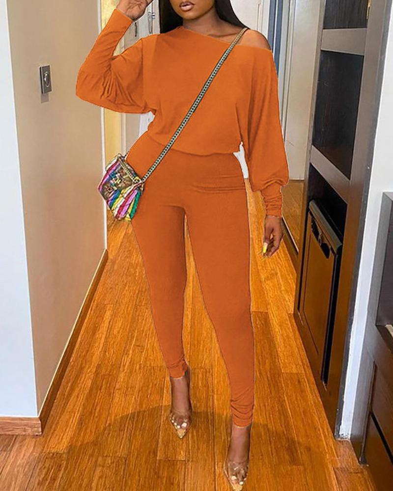 round neck lantern sleeve top &amp; pants set