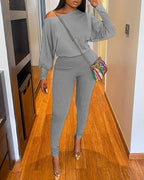 round neck lantern sleeve top &amp; pants set