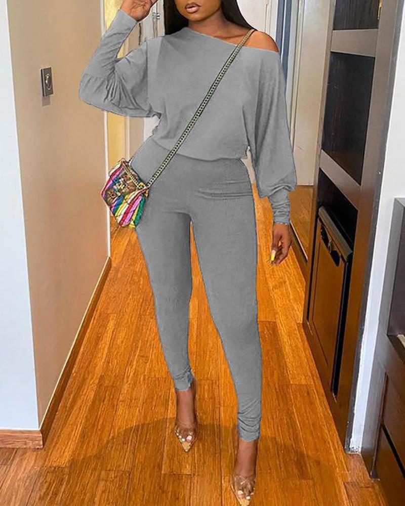 round neck lantern sleeve top &amp; pants set