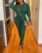 round neck lantern sleeve top &amp; pants set