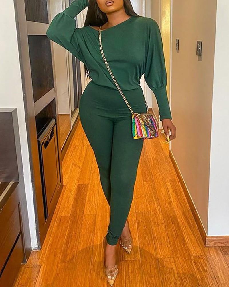 round neck lantern sleeve top &amp; pants set