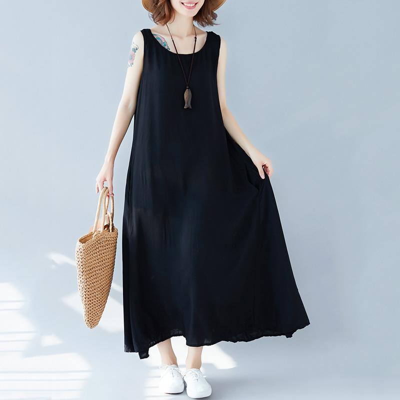 Women Solid Color Casual Summer Sleeveless Dress