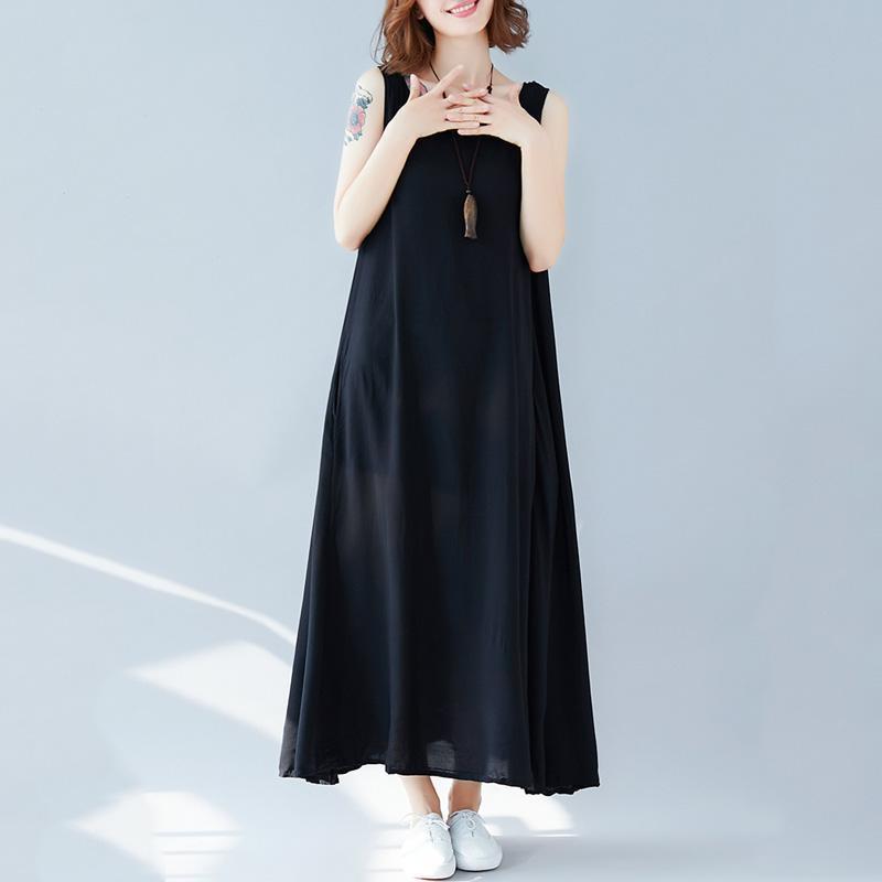 Women Solid Color Casual Summer Sleeveless Dress