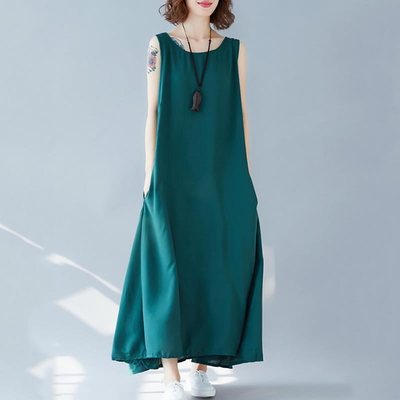 Women Solid Color Casual Summer Sleeveless Dress