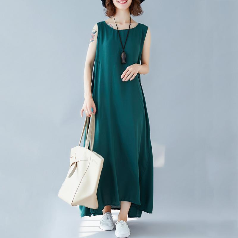 Women Solid Color Casual Summer Sleeveless Dress