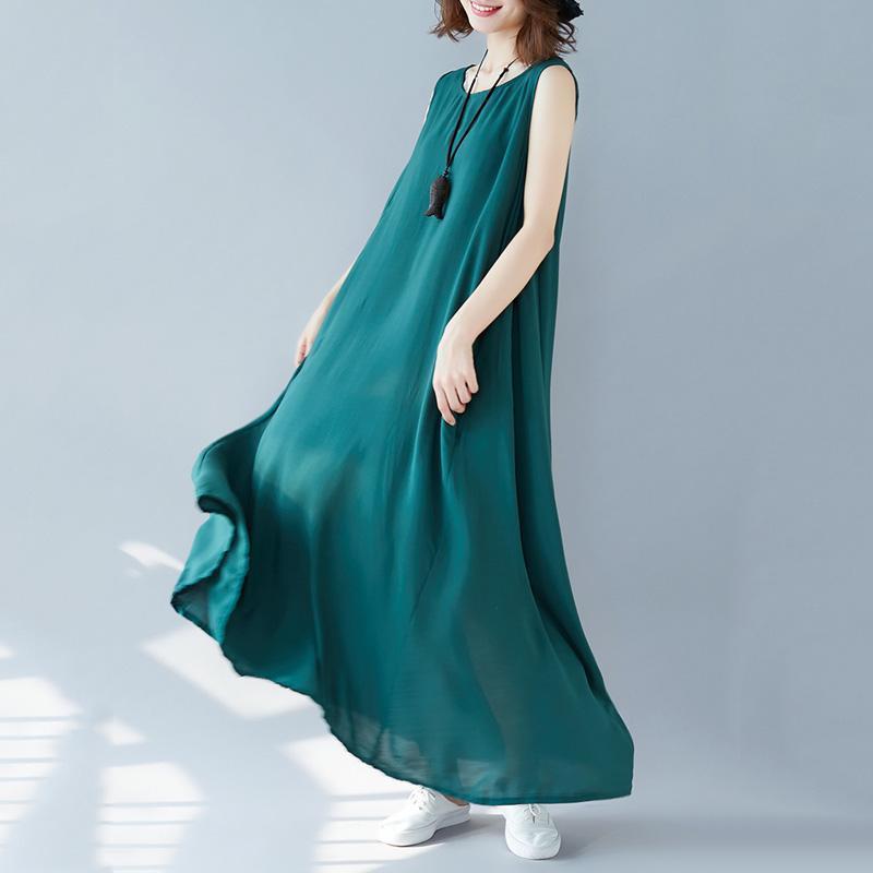 Women Solid Color Casual Summer Sleeveless Dress