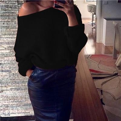 Women's Clothing - Fashion Cotton Sexy Loose One Shoulder Sweater