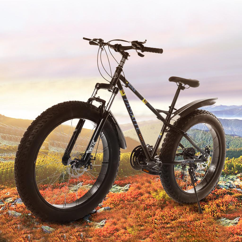 Hotwon 26-inch Fat Tire Mountain Bike 21-Speed Bicycle High-Tensile Steel Frame