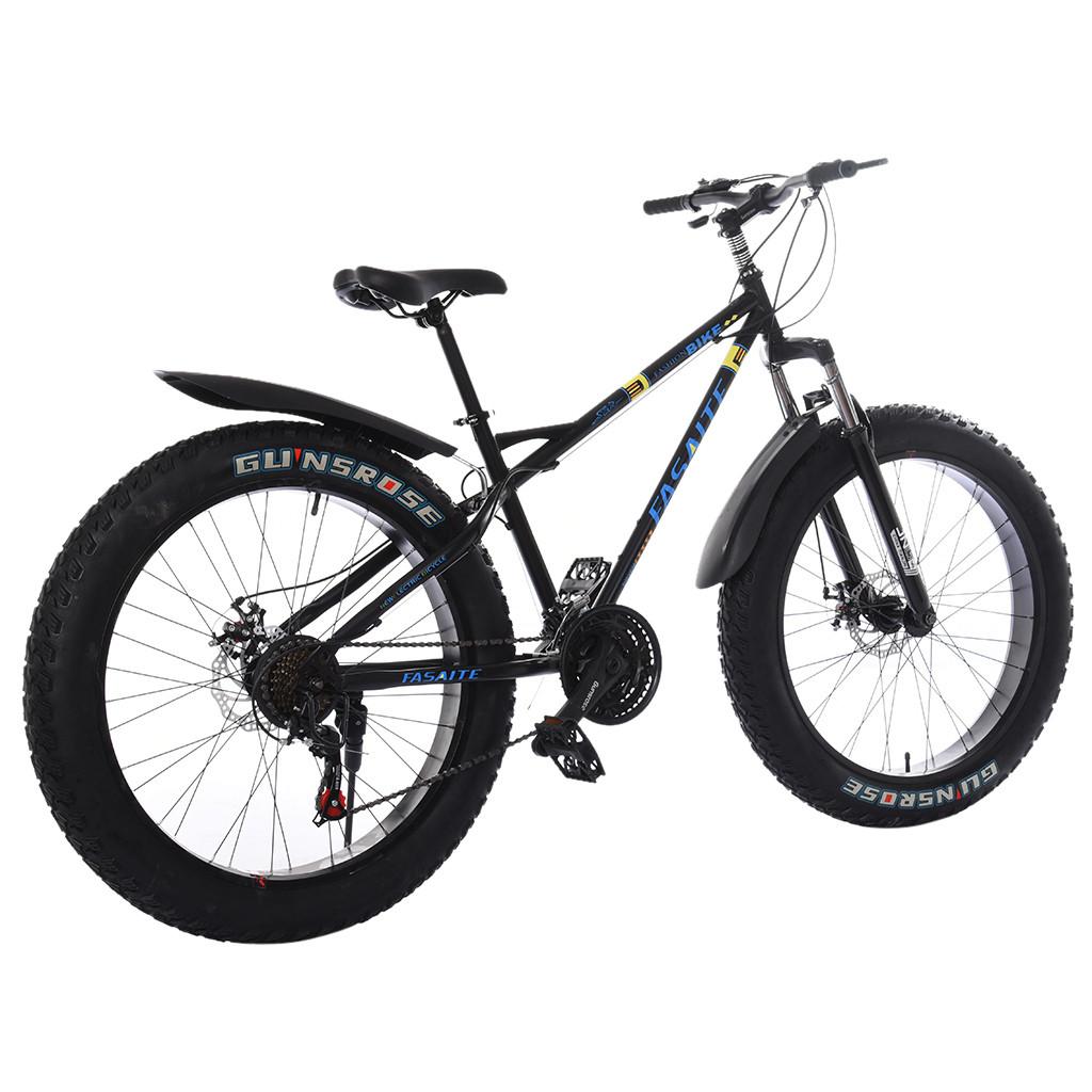Hotwon 26-inch Fat Tire Mountain Bike 21-Speed Bicycle High-Tensile Steel Frame