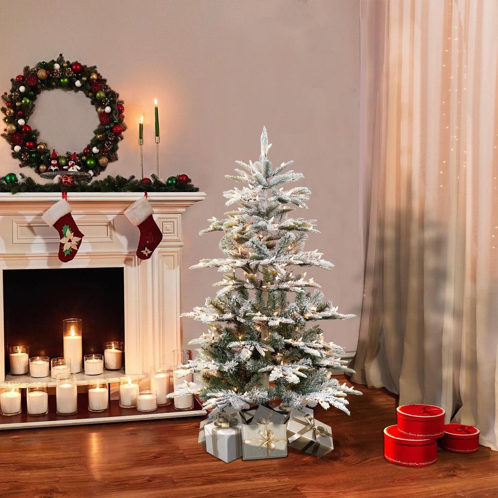 Puleo International Aspen Fir 4.5 ft. Pre-Lit Flocked Artificial Christmas Tree