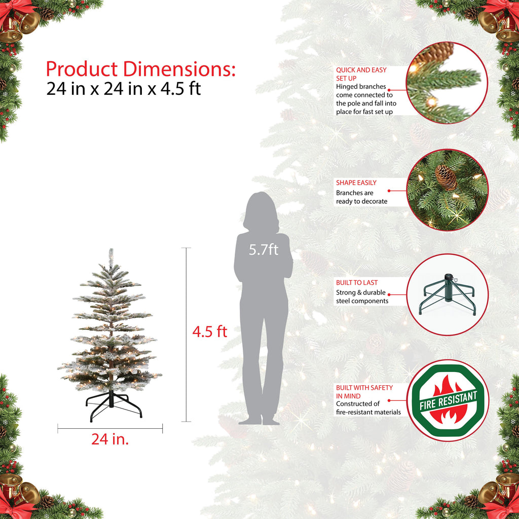 Puleo International Aspen Fir 4.5 ft. Pre-Lit Flocked Artificial Christmas Tree