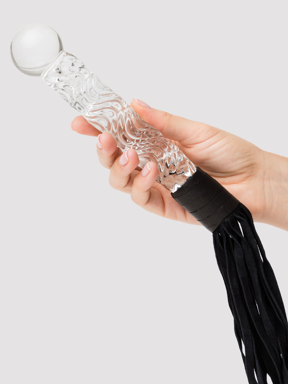 Icicles No 38 Glass Dildo with Leather Flogger, Clear