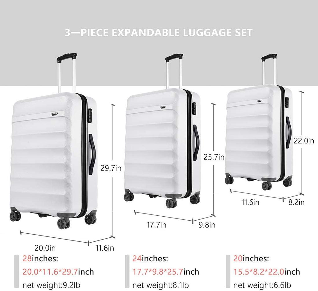 Anti-scratch ABS Material Luggage 3 Piece Sets Lightweight Spinner white luggage set (20in 24in 28in)