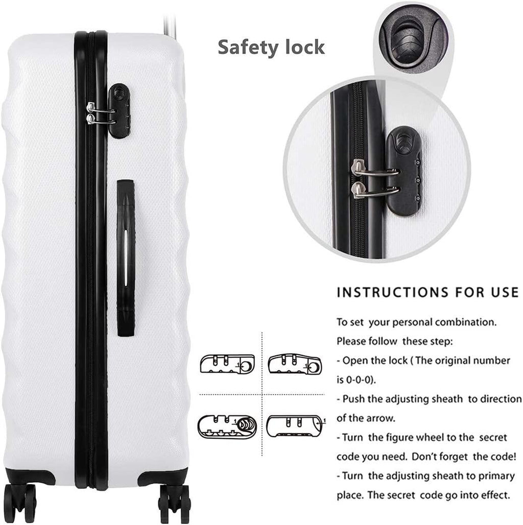 Anti-scratch ABS Material Luggage 3 Piece Sets Lightweight Spinner white luggage set (20in 24in 28in)