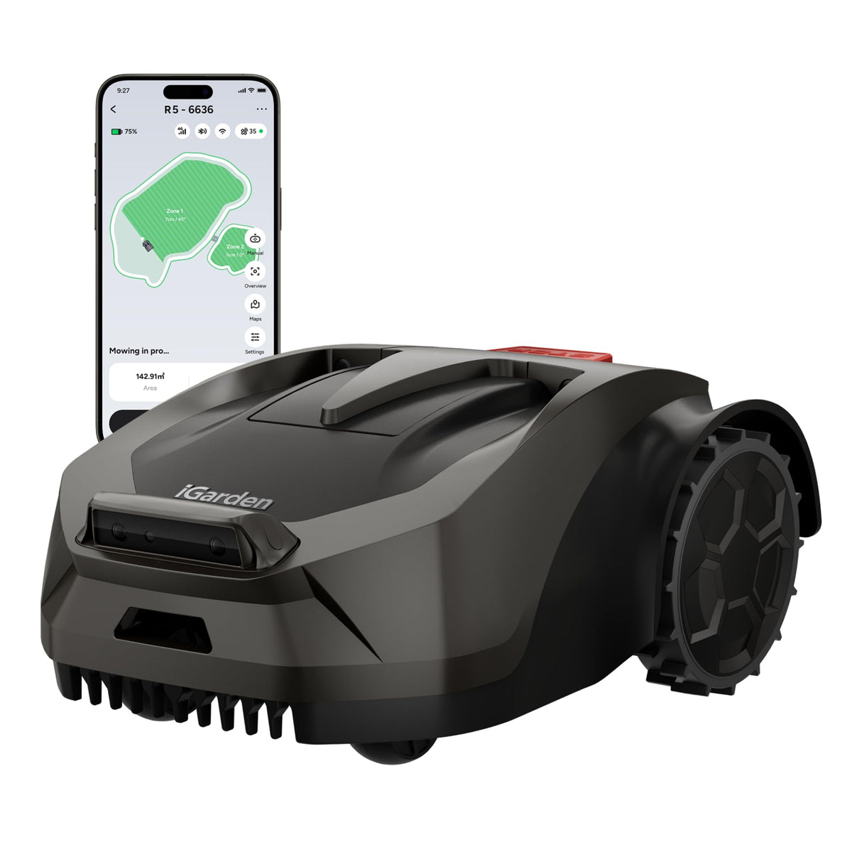 R55 Robot Lawn Mower Wire Free, Robotic Mower for Up to 0.4 Acre | NetRTK &amp; Stereo Vision, 3 Mowing Modes, AI Obstacle Avoidance, 5.5H Runtime, 25°(46%) Slope, 30-zone app Control