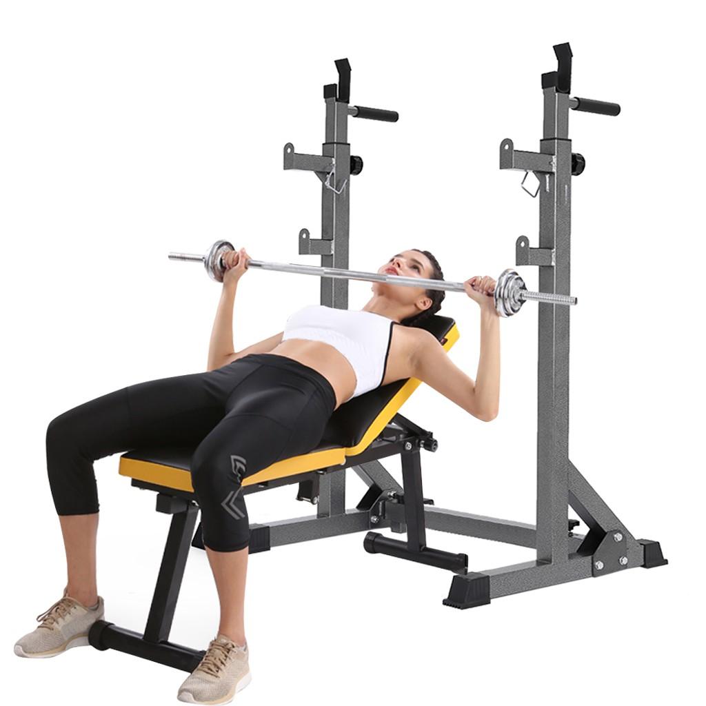 Adjustable Barbell Rack Weight Lifting Bench Press Squat Rack Pull Up Bar Gym