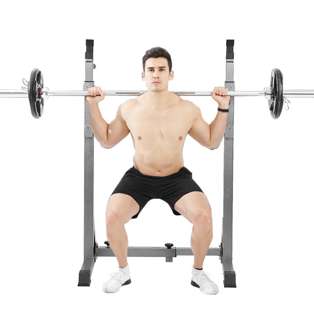 Adjustable Barbell Rack Weight Lifting Bench Press Squat Rack Pull-Up Bar Gym