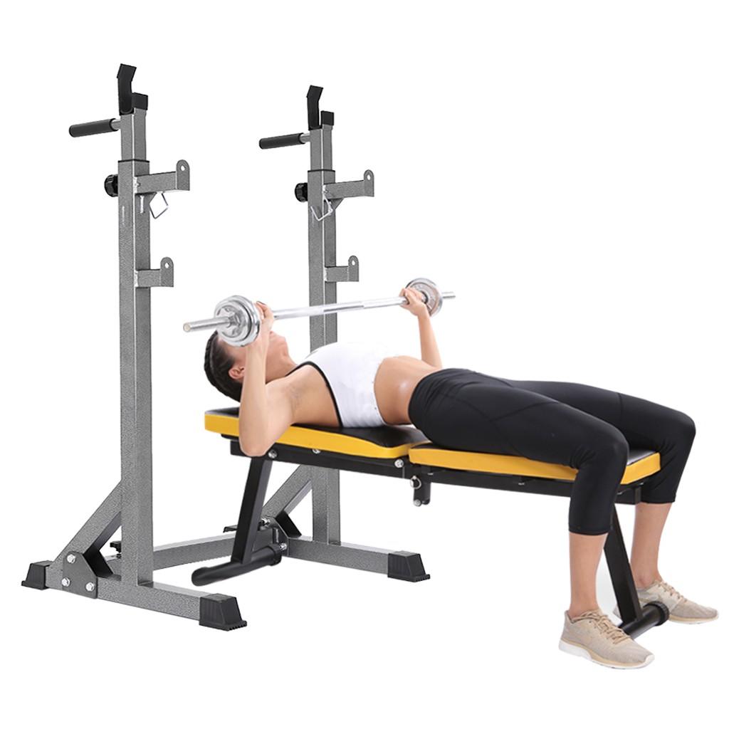 Adjustable Barbell Rack Weight Lifting Bench Press Squat Rack Pull Up Bar Gym