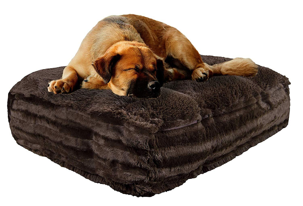 BESSIE AND BARNIE Grizzly Bear/Godiva Brown Ultra Plush  Fur Luxury Shag Durable Sicilian Rectangle Pet/Dog Bed
