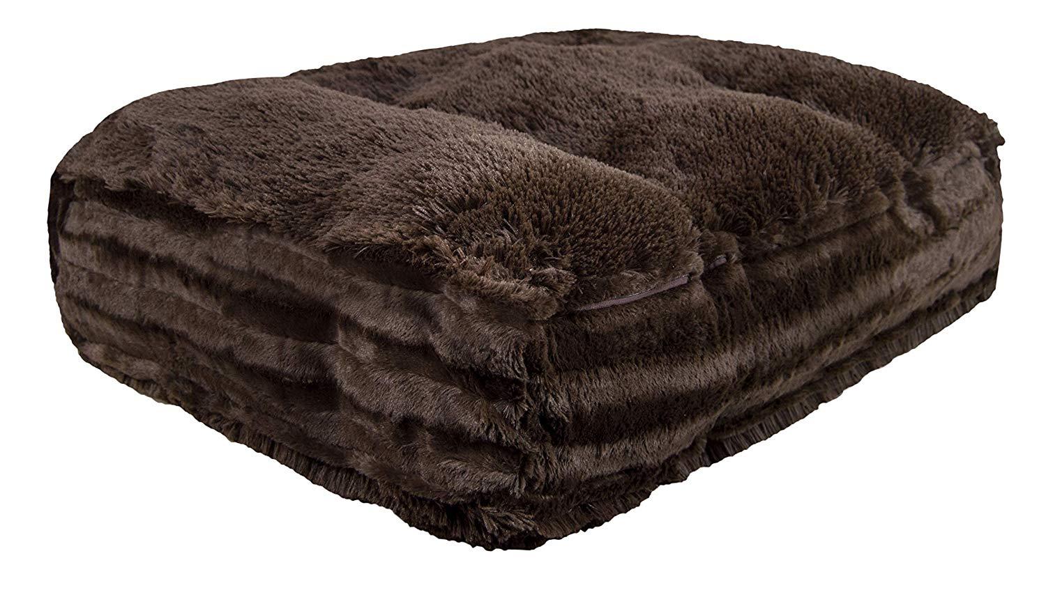 BESSIE AND BARNIE Grizzly Bear/Godiva Brown Ultra Plush  Fur Luxury Shag Durable Sicilian Rectangle Pet/Dog Bed
