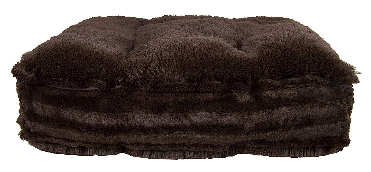 BESSIE AND BARNIE Grizzly Bear/Godiva Brown Ultra Plush  Fur Luxury Shag Durable Sicilian Rectangle Pet/Dog Bed