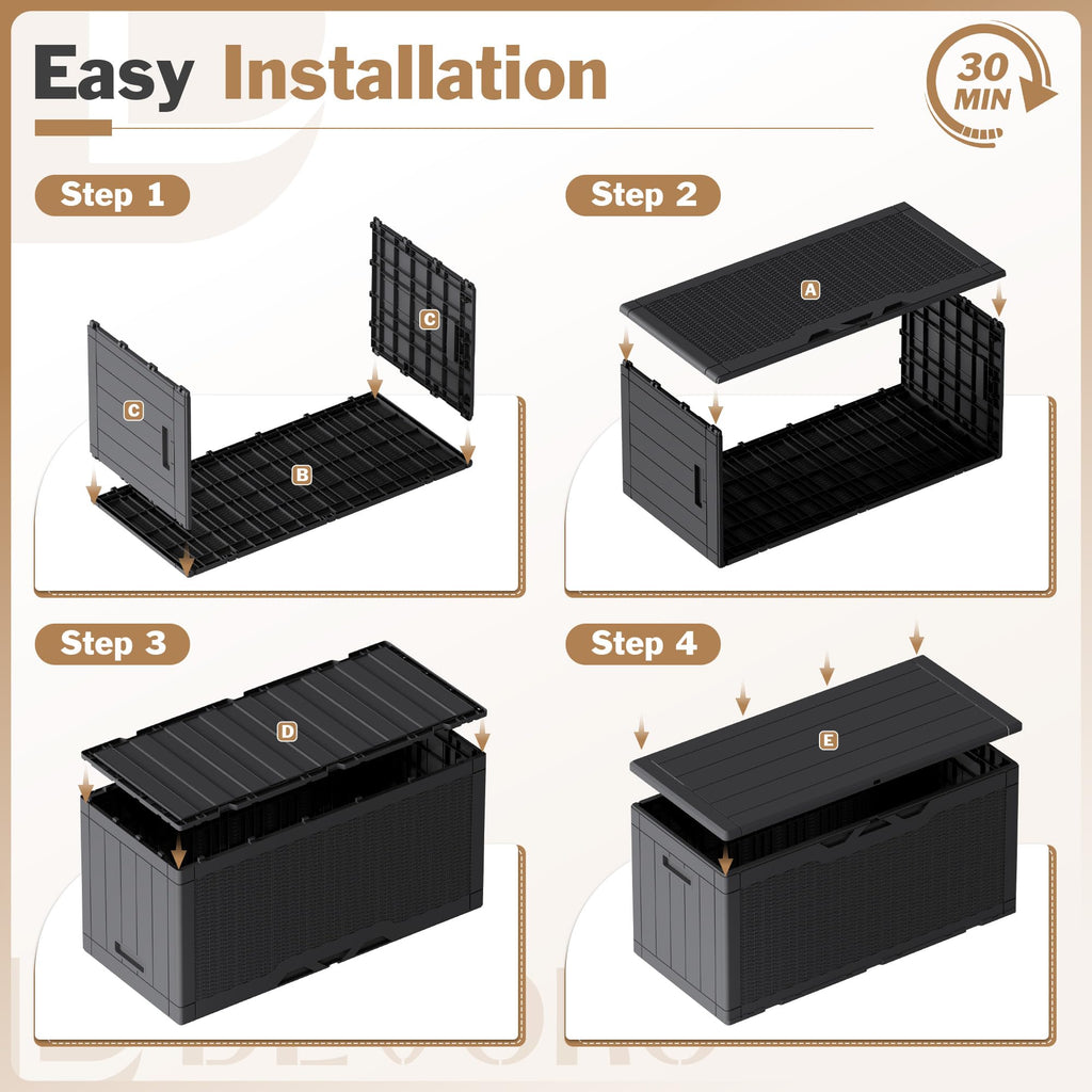100 Gallon Waterproof LarResin Deck Box Indoor Outdoor Lockable StoraContainer for Patio Furniture Cushions Garden Tools (100 Gallon, Black)