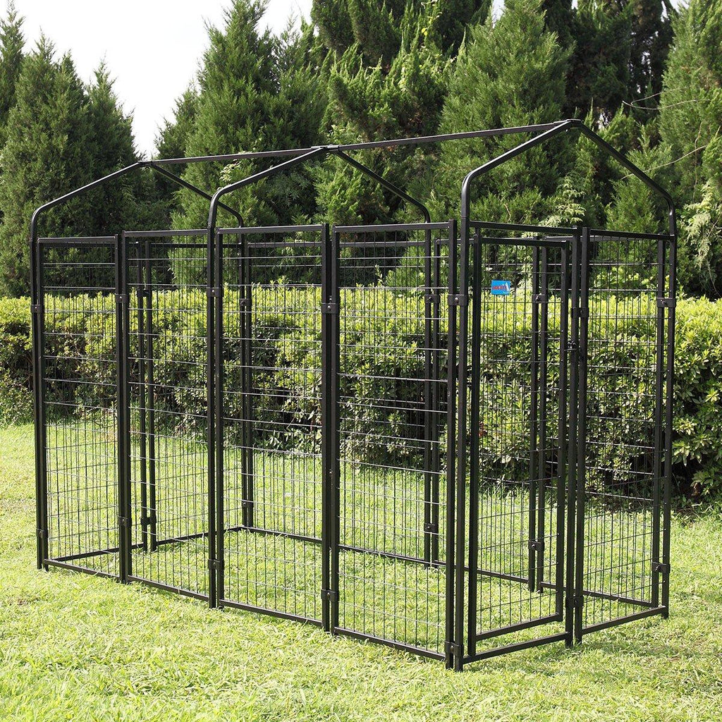 COZIWOW 94'' Dog Pet Kennel CaCrate with Roof and Top Canopy, Weatherproof, Black