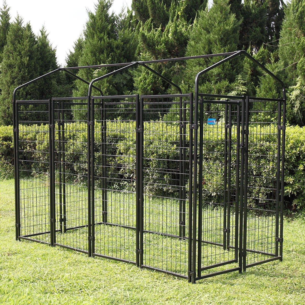 COZIWOW 94'' Dog Pet Kennel CaCrate with Roof and Top Canopy, Weatherproof, Black
