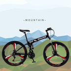 Folding Mountain Bike 24 Inch High-Carbon Steel Mountain Bike with 21 Speed Dual Disc Brakes Full Suspension Non-Slip Lightweight Trail Bike for Cycling MTB Bicycle