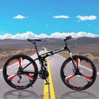 Folding Mountain Bike 24 Inch High-Carbon Steel Mountain Bike with 21 Speed Dual Disc Brakes Full Suspension Non-Slip Lightweight Trail Bike for Cycling MTB Bicycle