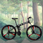 Folding Mountain Bike 24 Inch High-Carbon Steel Mountain Bike with 21 Speed Dual Disc Brakes Full Suspension Non-Slip Lightweight Trail Bike for Cycling MTB Bicycle