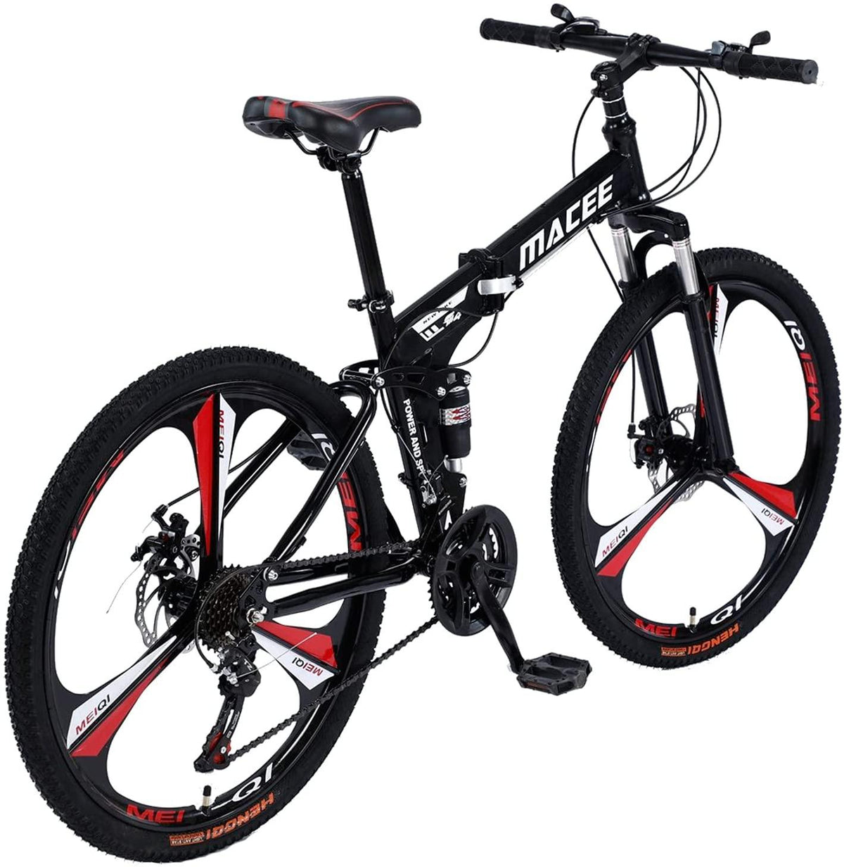 Folding Mountain Bike 24 Inch High-Carbon Steel Mountain Bike with 21 Speed Dual Disc Brakes Full Suspension Non-Slip Lightweight Trail Bike for Cycling MTB Bicycle