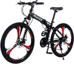 Folding Mountain Bike 24 Inch High-Carbon Steel Mountain Bike with 21 Speed Dual Disc Brakes Full Suspension Non-Slip Lightweight Trail Bike for Cycling MTB Bicycle