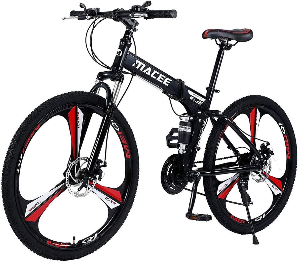 Folding Mountain Bike 24 Inch High-Carbon Steel Mountain Bike with 21 Speed Dual Disc Brakes Full Suspension Non-Slip Lightweight Trail Bike for Cycling MTB Bicycle