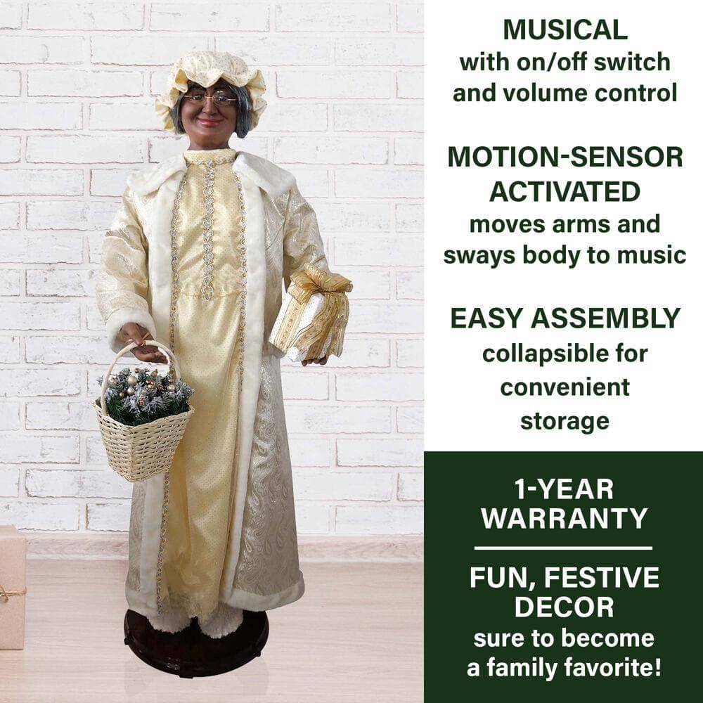 58 in. Christmas African American Dancing Mrs. Claus with Gift and Basket