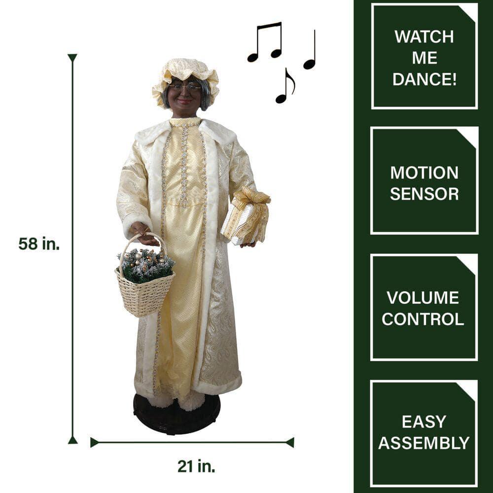 58 in. Christmas African American Dancing Mrs. Claus with Gift and Basket
