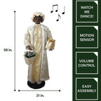 58 in. Christmas African American Dancing Mrs. Claus with Gift and Basket